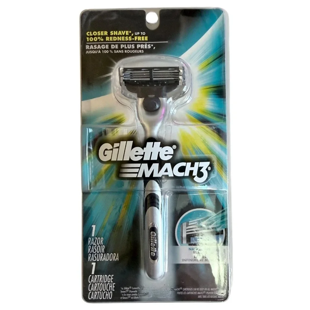 New Gillette Mach3 Men's Razor #97428296-Nano-Thin Blades-Lubricating Strip